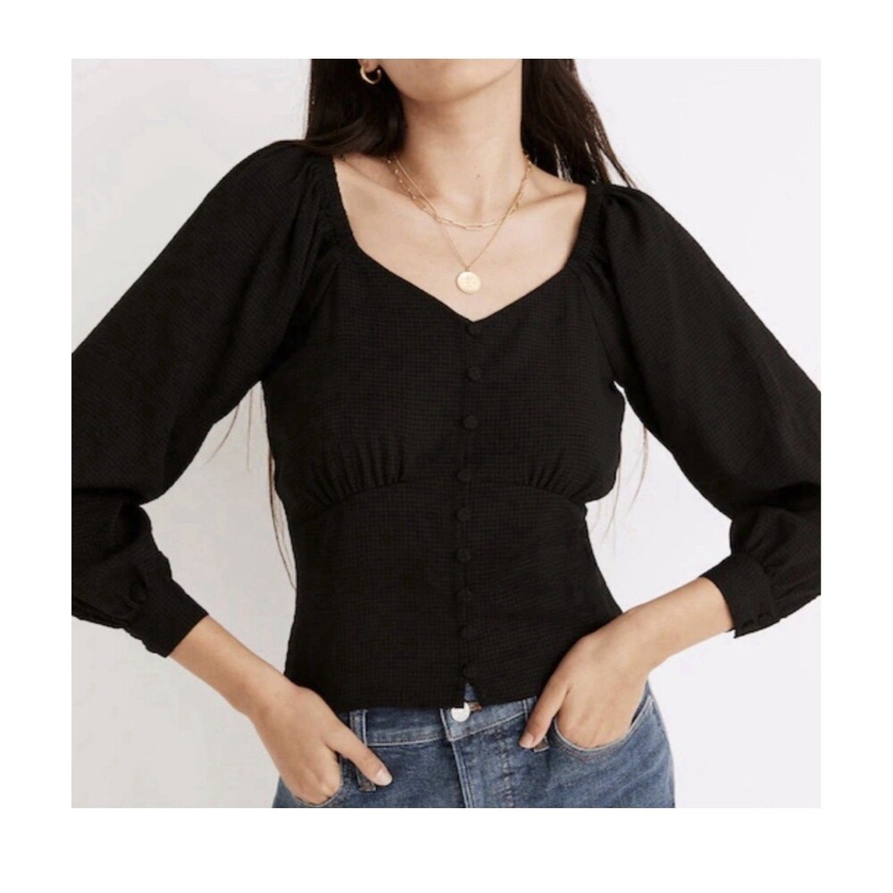 Madewell Puff-Sleeve Button-Front Crop Top Size Medium Floral Peasant